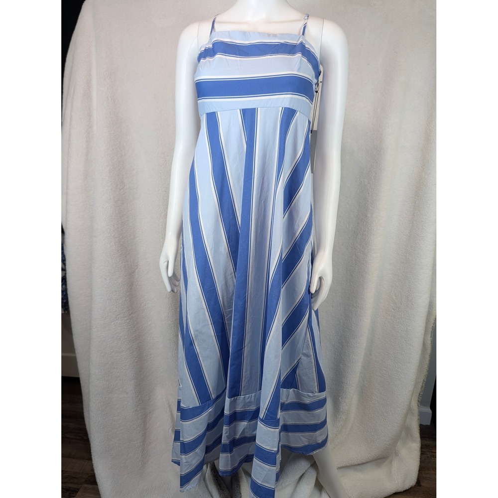 Rachel Zoe Blue White Striped Maxi Dress Smocked Back Spaghetti Strap NWT